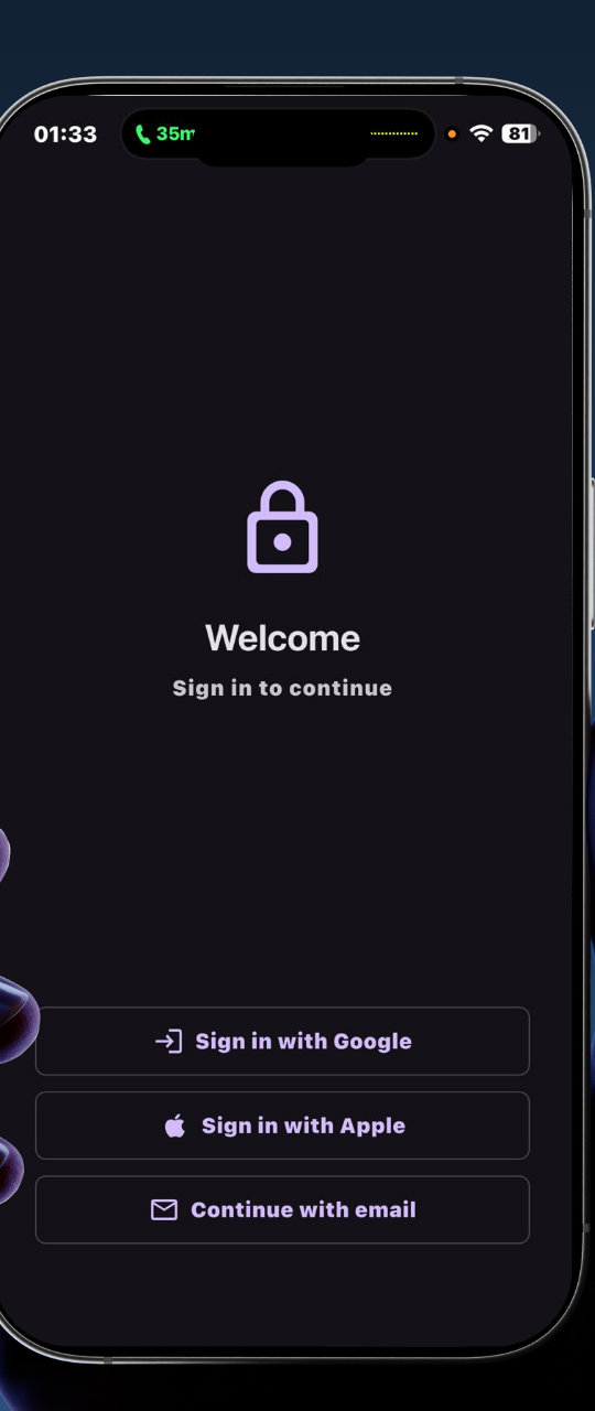 Leado login screen with Google, Apple and email sign-in options